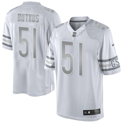 Men's Elite Dick Butkus Nike Jersey White - #51 Platinum NFL Chicago Bears